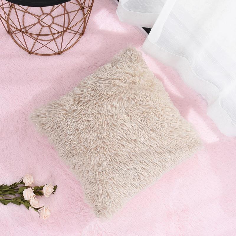 Soft Solid Fluffy Cushion Cover, 1 Count Square Soft Decorative Cushion Cover Without Filler For Home Sofa Chair 3