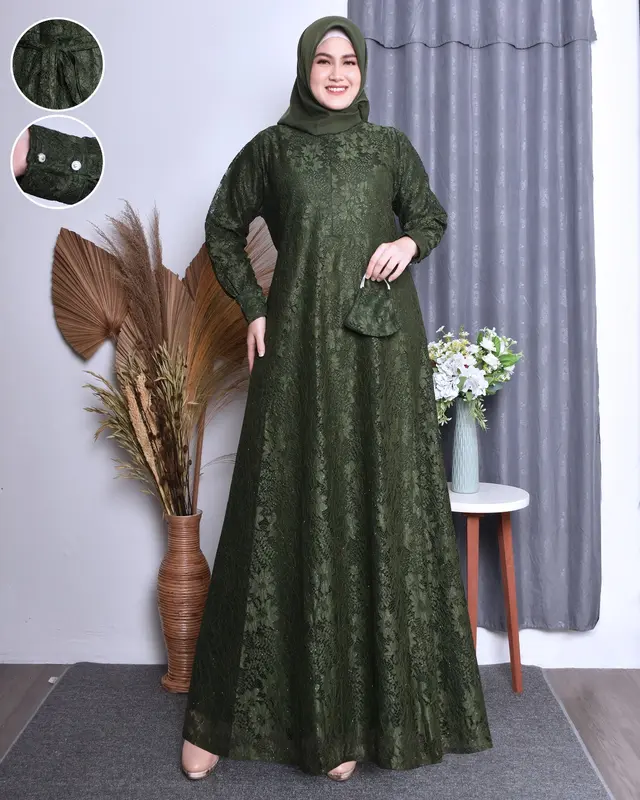 (COD) gamis burkat gamis kondangan dress pesta ada ukuran jumbo m.l.xl.xxl.xxxl free masker Wanita Muslim Lembut Mewah Tebal 1