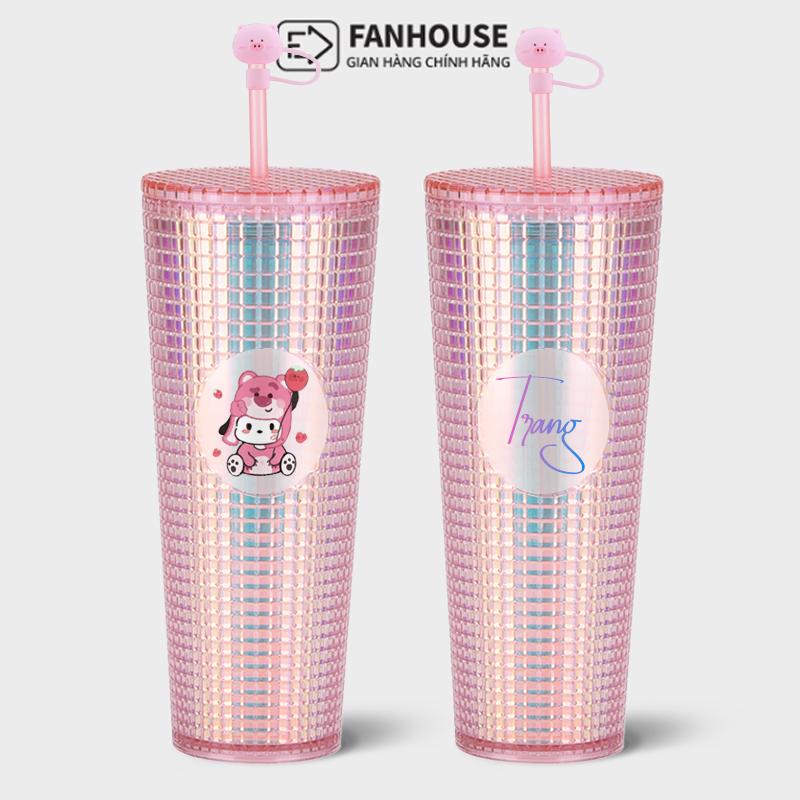 Ly nước Rubik kim cương 2 lớp chất liệu PP cao cấp BPA Free cách nhiệt 2-3h Fan House decal tên, tặng combo túi trong suốt ống hút,nút bịt