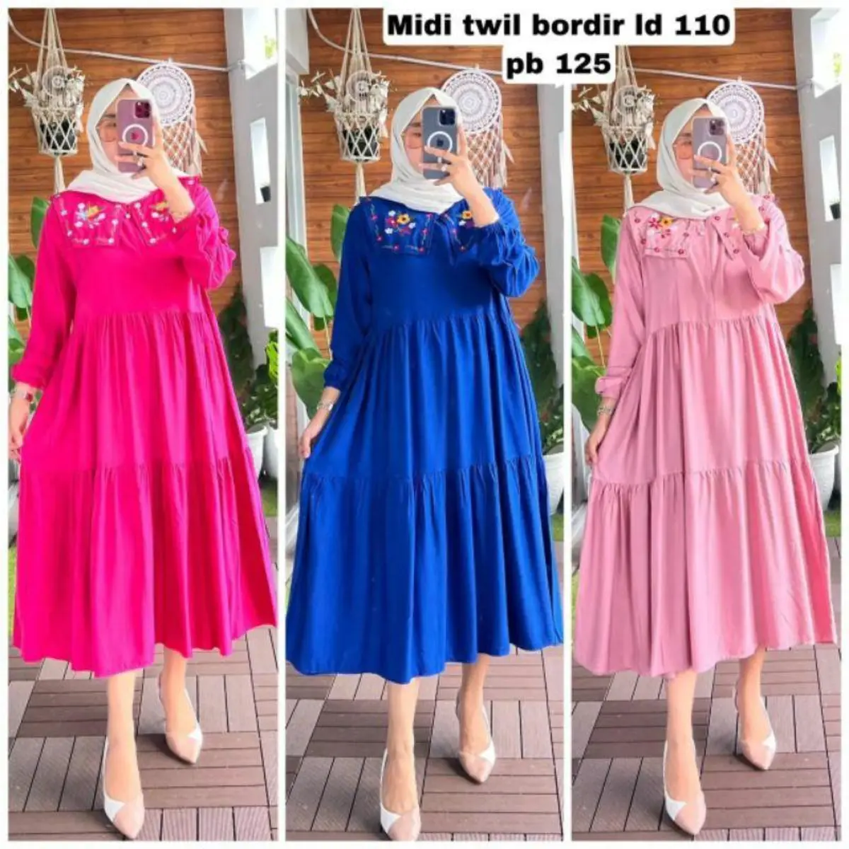 WM Midi dress rayon twill premium kerah bordir terbaru pakaian remaja terlaris baju kondangan tunik pesta terbaru 2023 dress cantik