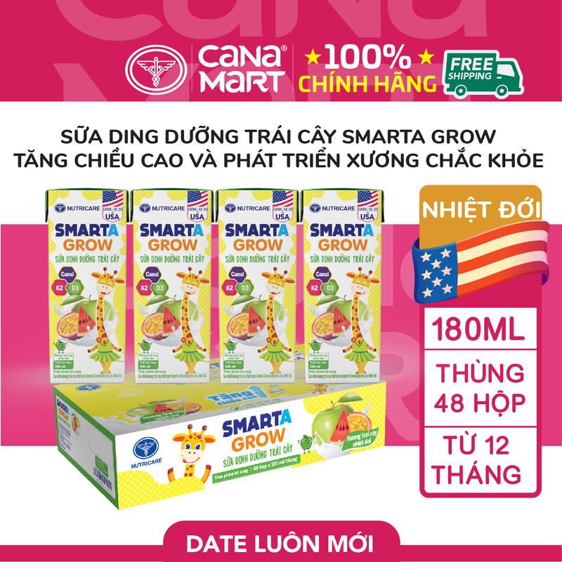 Thùng sữa pha sẵn Nutricare Smarta Grow (vị trái cây nhiệt đới) dinh dưỡng cho trẻ thấp còi 180ml sữa  prosperite