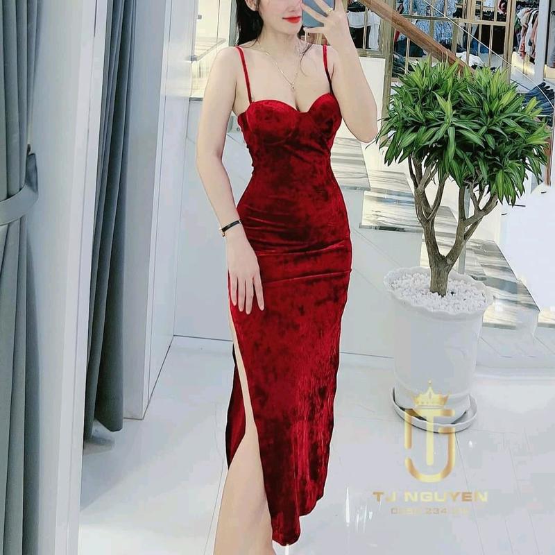 đầm nhung hai dây 0