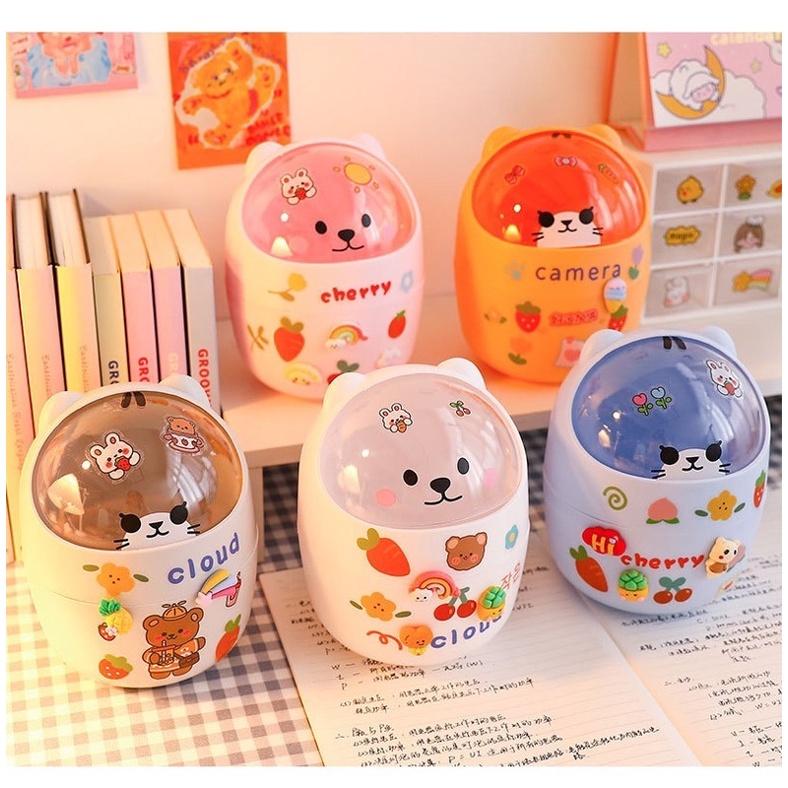 Thùng Rác Mini Nắp Lật Hình Gấu Để Bàn Dễ Thương