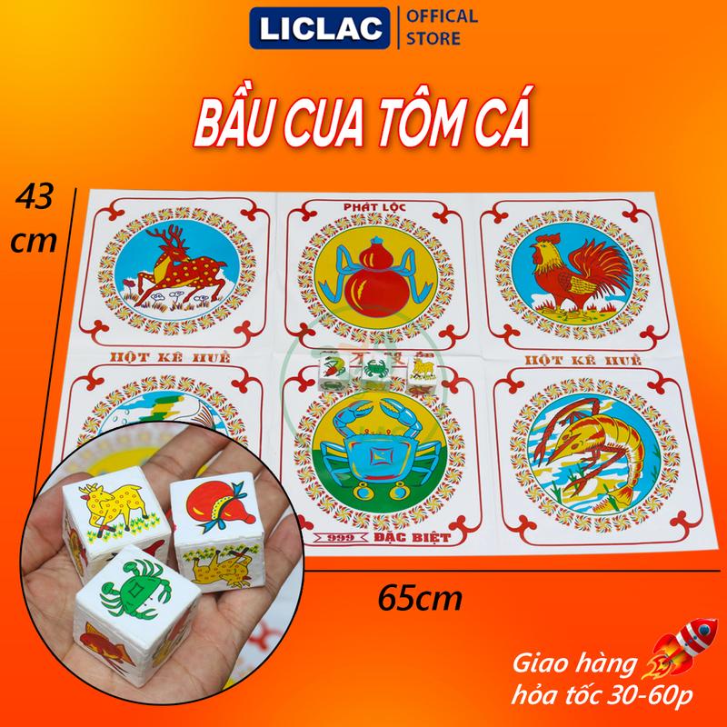  Bộ Bầu Cua Tôm Cá  Hột Xốp  hàng Việt Nam gồm bàn giấy 65cm x 43cm và 3 xúc xắc bằng Xốp Đồ chơi ngày tết - LICLAC 