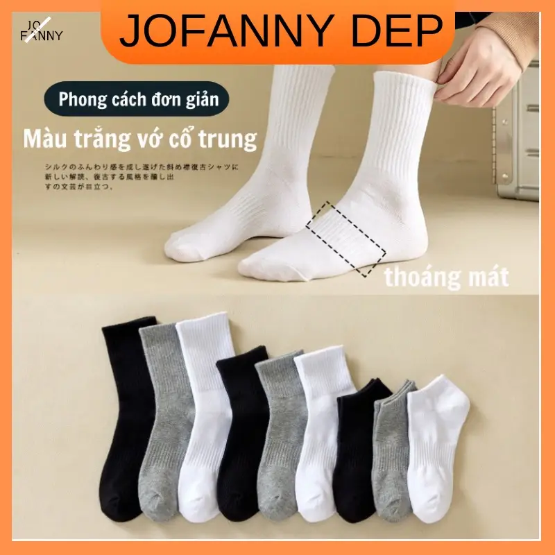 Jofanny Tất Vớ Thể Thao Nữ Cổ Cao Cách Nhật Cả Nam Và Nữ Đen/Xám/Trắng Ba Màu Tùy Chọn