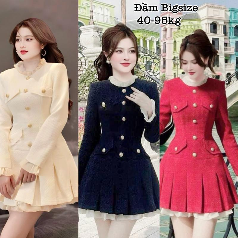 HCM Thời Trang Én Nhỏ Có Bigsize Sắm Tết - Đầm Váy Bigsize Nữ Vải Linen Tay Dài Cao Cấp Thiết Kế Dự Tiệc Xinh Đẹp Sang Trọng Dễ Thương Thanh Lịch Giá Rẻ đủ size 40-95kg ennhocobigsize Women Thun Dress Kim Tuyến Nhung Đỏ - 2156