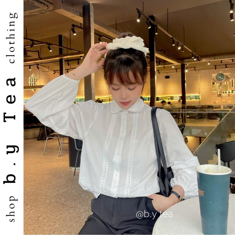 Áo sơ mi kiểu nữ cổ bèo hai hàng ren chất cotton nhăn Top | Hiima Shirt - B.Y Tea Clothing
