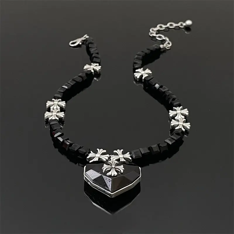 Vòng Cổ Đính Cườm, Phong Cách Cô Gái Ngầu Ngọt Ngào Dành Cho Phụ Nữ, Vòng Cổ Choker Dây Chuyền Xương Đòn, Phụ Kiện Cao Cấp, Thiết Kế Trái Tim Đen, Hàng Mới Về Jewelry Trang Sức 4