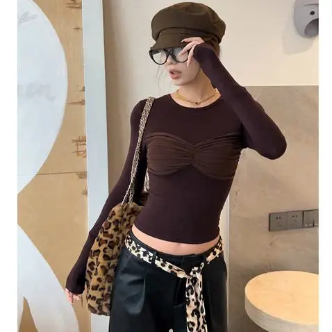 Áo thun nữ dài tay ôm body xoắn eo 3D 2 size SM - TRIEUDUONG 08 7