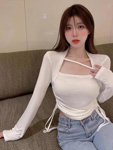 ️Áo Kiểu Thun Tay Dài Có Dây Xéo Vai Rút Dây 2 Bên Xinh Xắn Shop Tiến Linh Nữ Top Nhung Women Jean