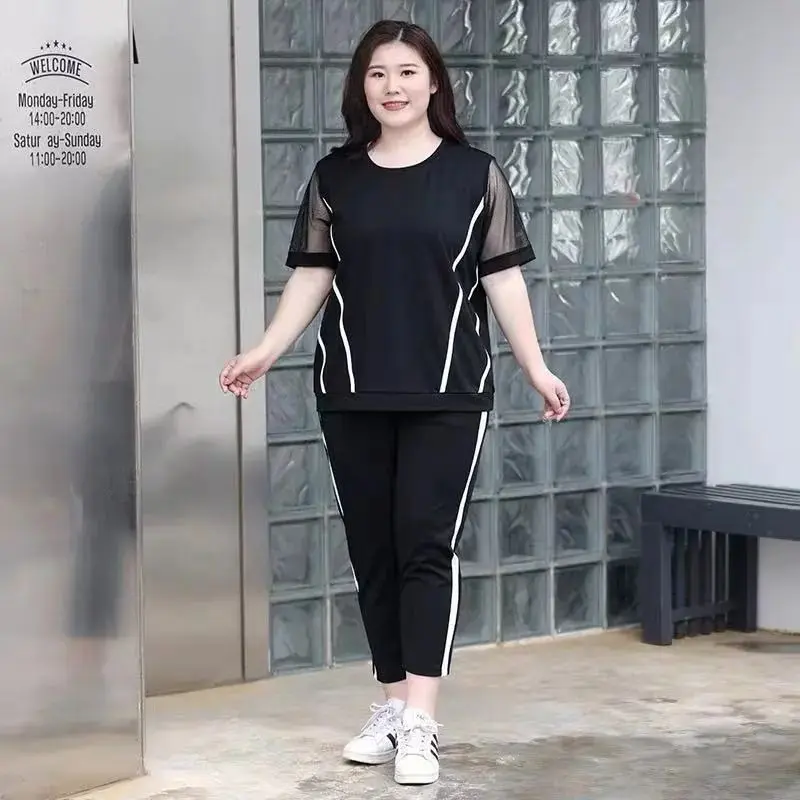 Bộ Đồ Nữ Ngoại Cỡ Phong Cách Mùa Hè, Bộ Đồ Hai Mảnh, Ngoại Cỡ, Dành Cho Phụ Nữ 150,00kg, Thích Hợp Cho Cô Gái Đầy Đặn Và Mẹ, Trông Trẻ Trung, Giấu Bụng, Hàng Mới Về