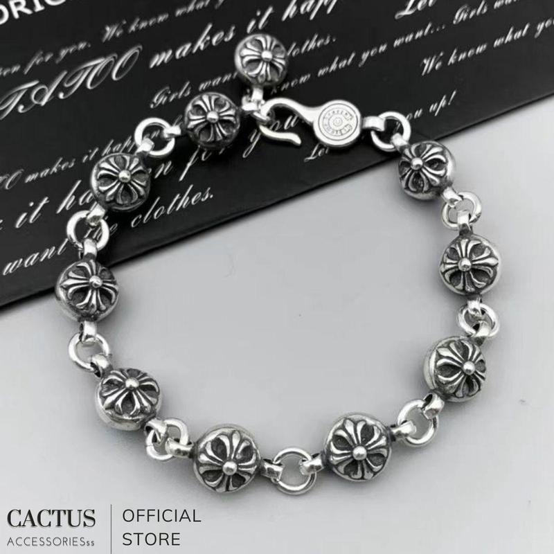 Vòng tay / Lắc tay họa tiết Chrome Hearts mắt xích tròn, thiết kế Unisex nam nữ, bạc S925 - Cactus Accessories