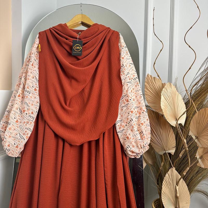DFM - Haura Set Motip Syar’i Pasmina Oval Gamis Syar’i Wanita Bahan Crinkle Airflow 5