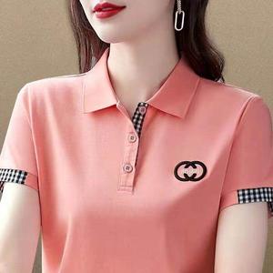 100KG Fat Girl can wear Pink Short sleeve blouse women Lapel T-shirt with button Plus Size Running Sport Clothes Casual Classic Tees ladies Polo Shirt Fashion