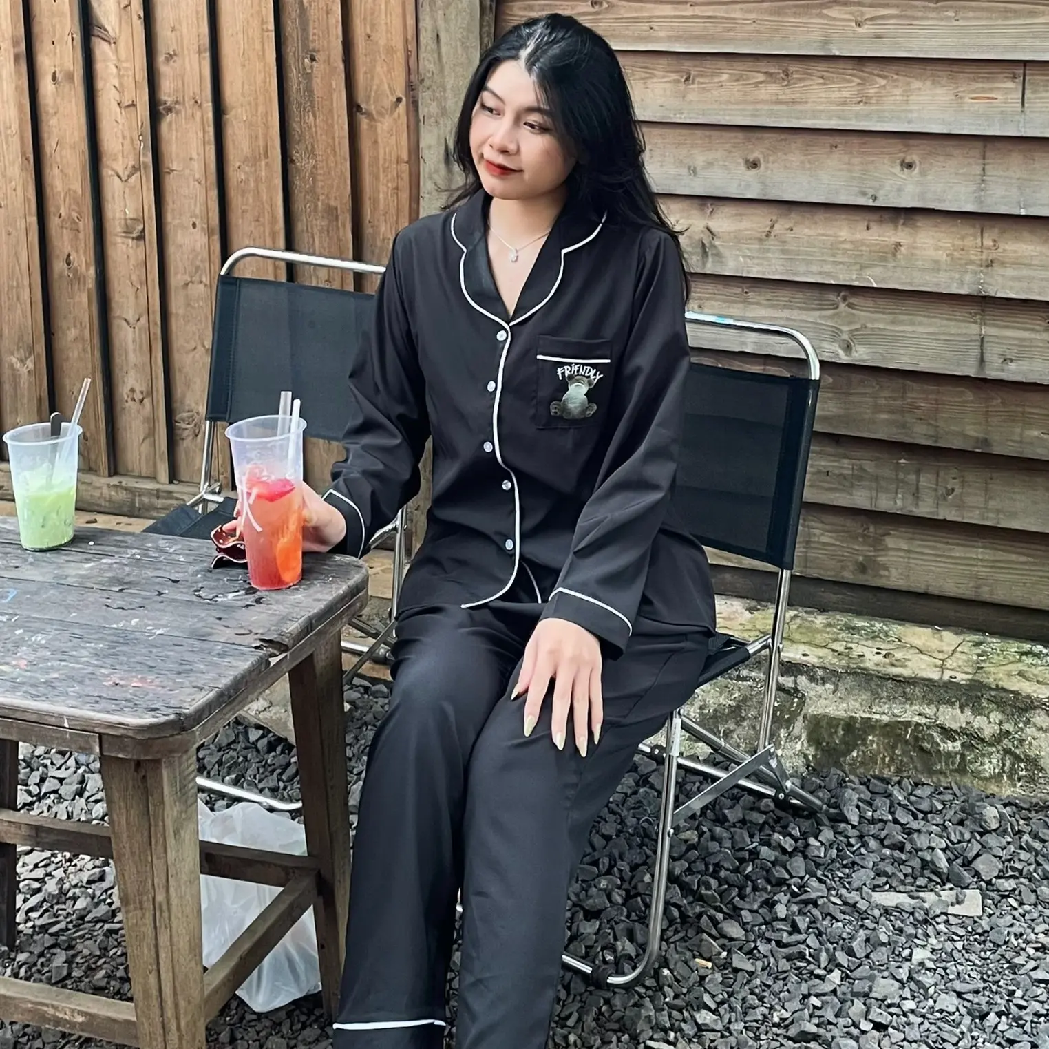 Bộ Pijama mặc ngủ mặc nhà P31 vải lụa in hình chú chó dễ thương fplus.studio