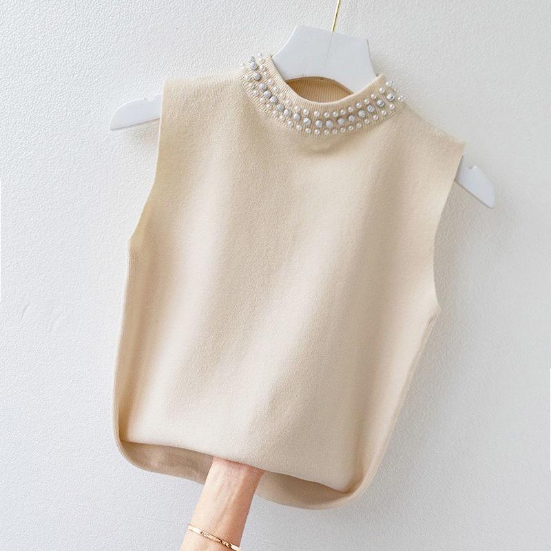 Áo Ba Lỗ Dệt Kim, Dành Cho Nữ, Đính Đá, Không Tay, Áo Thun Dệt Kim, Áo Vest 7