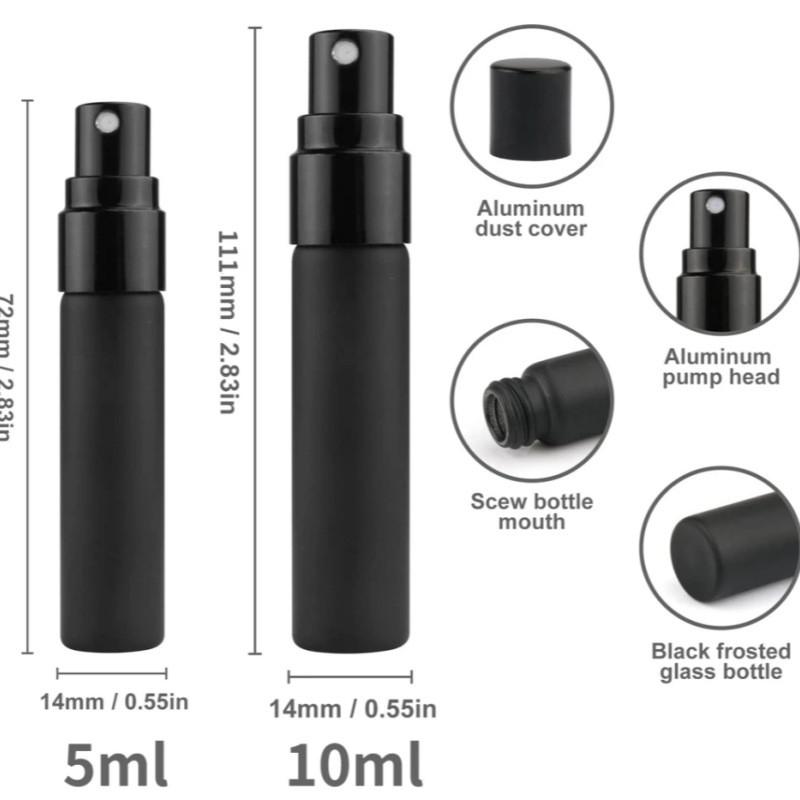 Product Introduction of Chai Xịt Thủy Tinh, Màu Đen, Có Sẵn Trong 5ml Và 10ml, Bình Xịt Nước Hoa, Có Thể Nạp Lại, Thích Hợp Cho Du Lịch, Bình Xịt Sương Mịn, Chai Xịt Mẫu Nước Hoa Chất Lỏng, Chai Xịt Bình Xịt 13