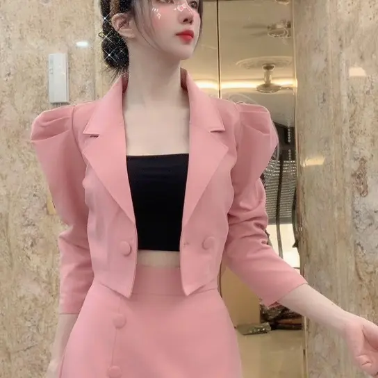 Bộ vet áo kèm chân váy sang chảnh Nữ Top Hồng 0