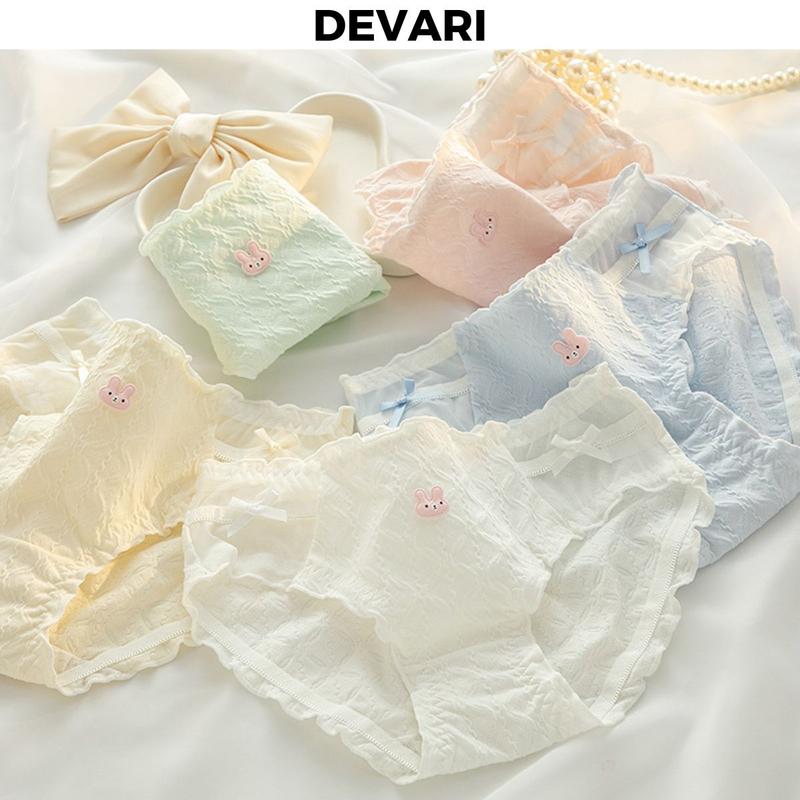 Quần lót nữ thun cotton cao cấp kháng khuẩn khử mùi, Quần chíp Women nữ Ren đính nơ cute dễ thương DEVARI L2861 Kem đồ  lót