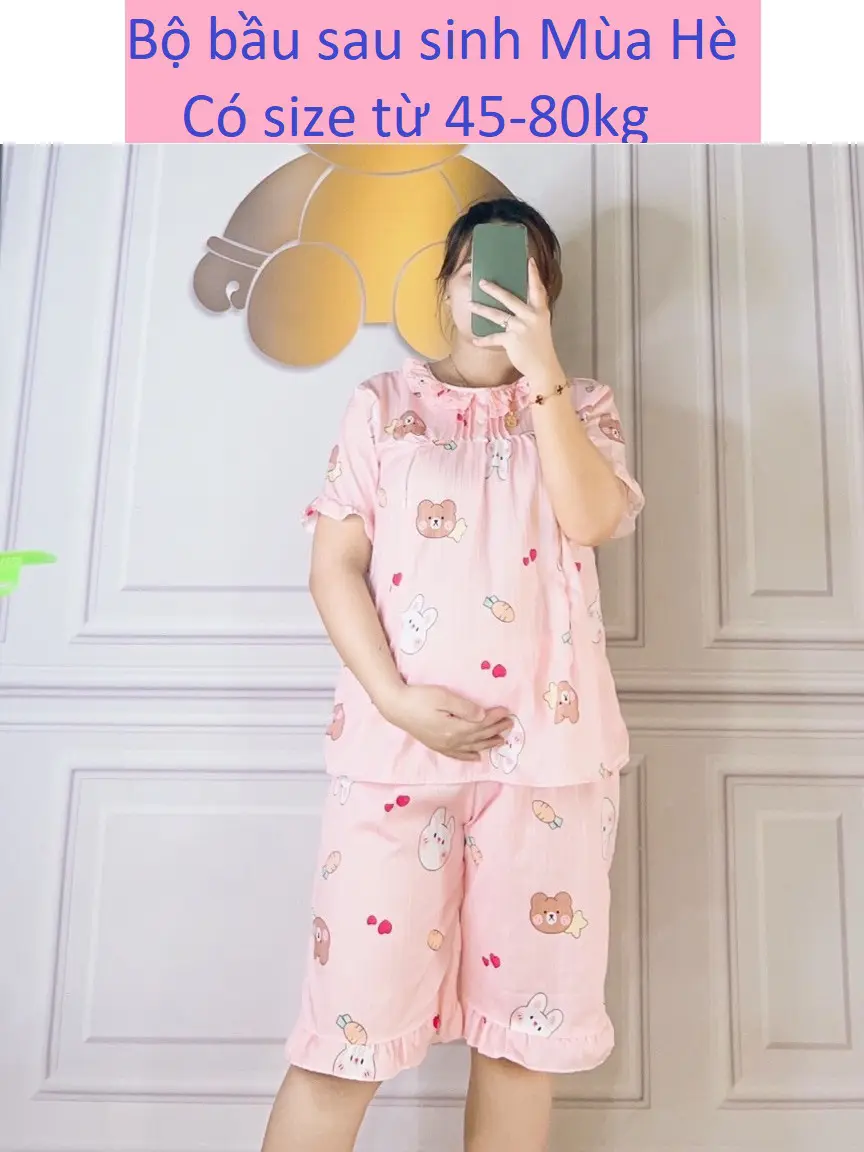 Bộ quần áo bầu sau sinh Lửng MÙA HÈ chất đũi mềm mát có bigsize từ 40-82kg