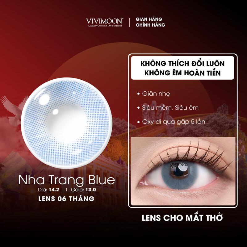 Kính áp tròng Vivimoon Lens cận màu xanh dương Nha Trang Blue - Lens cho mắt thở Vivimoon HSD 6 tháng ( Giá 1 đôi ) Nữ Women
