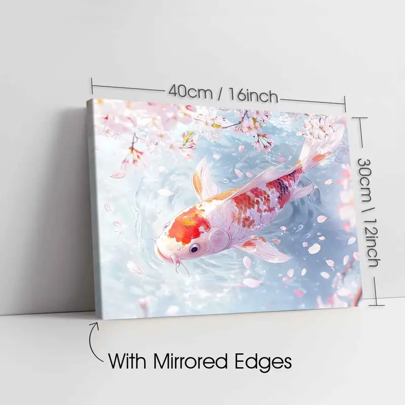 Koi Fish & Cherry Blossoms Pattern Canvas Painting with Frame, Modern Wall Art Painting, Wall Decor for Home Living Room Bedroom Office 2