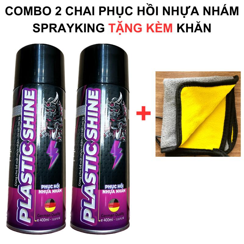 Combo 2 Chai Phục Hồi Nhựa Nhám Sprayking Tặng Khăn, Xịt Dưỡng Nhựa Nhám Sprayking Plastic Shine 400ml Tặng 1 Khăn