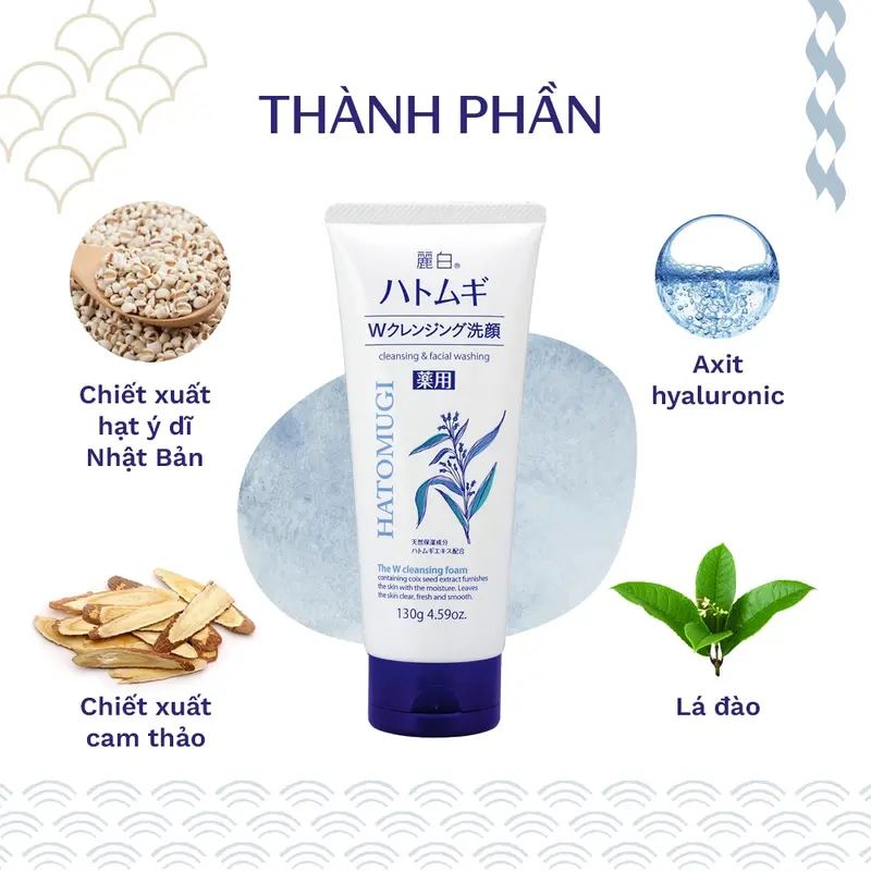 Sữa Rửa Mặt, Tẩy Trang 2 Trong 1 Reihaku Hatomugi W Cleansing Foam (130g) 2