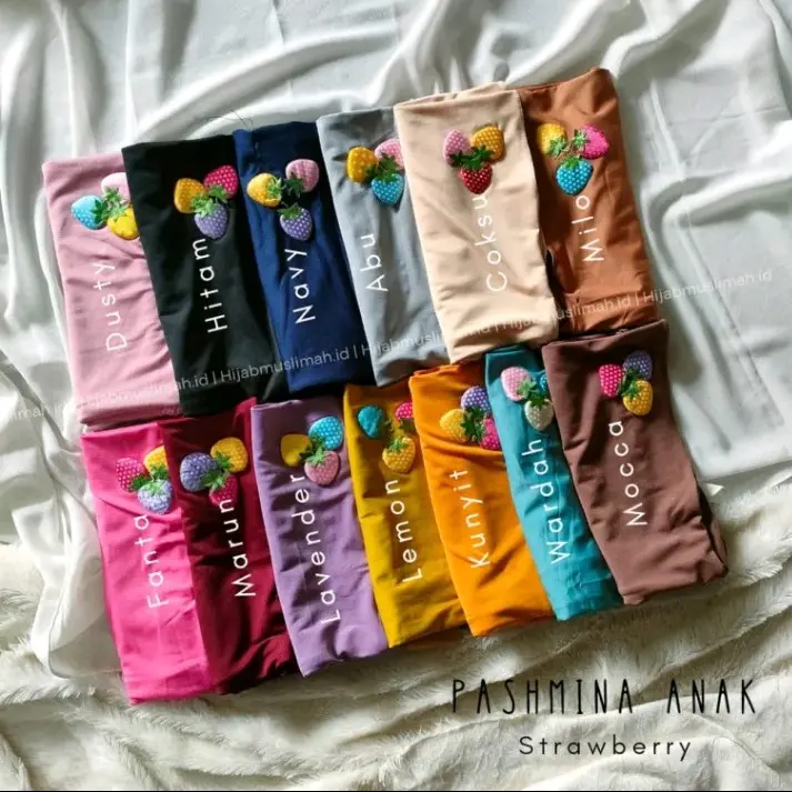 PASMINA INSTAN ANAK STRAWBERRY BY Amadahijab Pashmina Muslim Kerudung 1