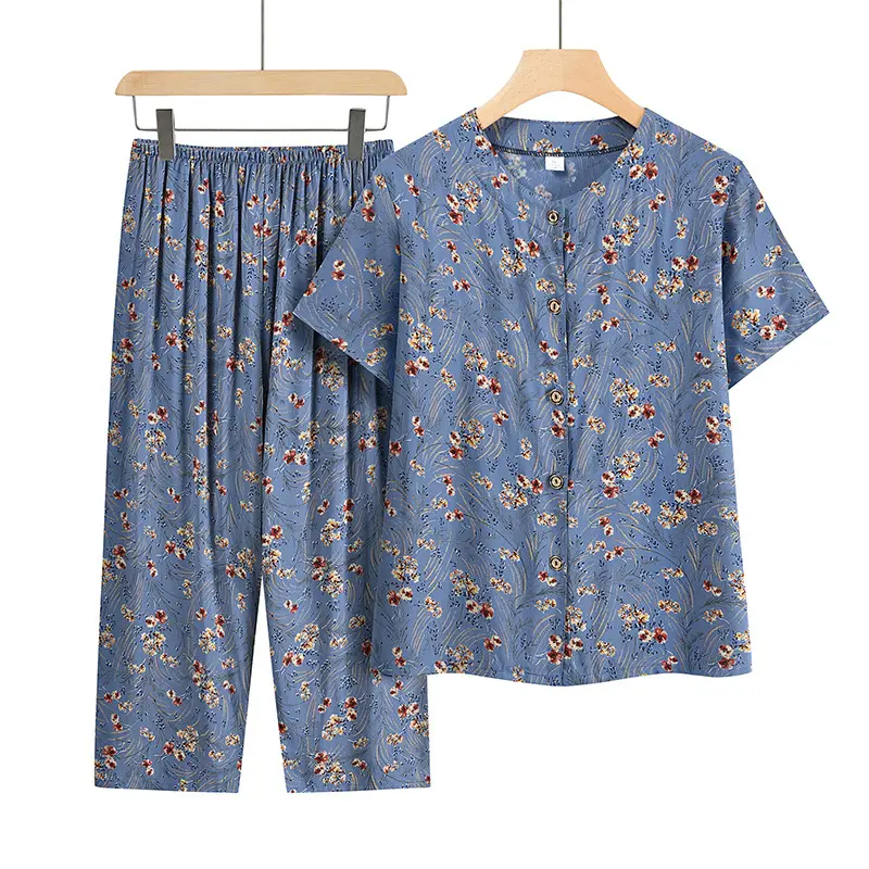 2025 Middle-aged and Elderly Women's Summer Two-piece Set Mom Summer Outfit New Short-sleeve Top for Elderly Grandma Casual Clothing