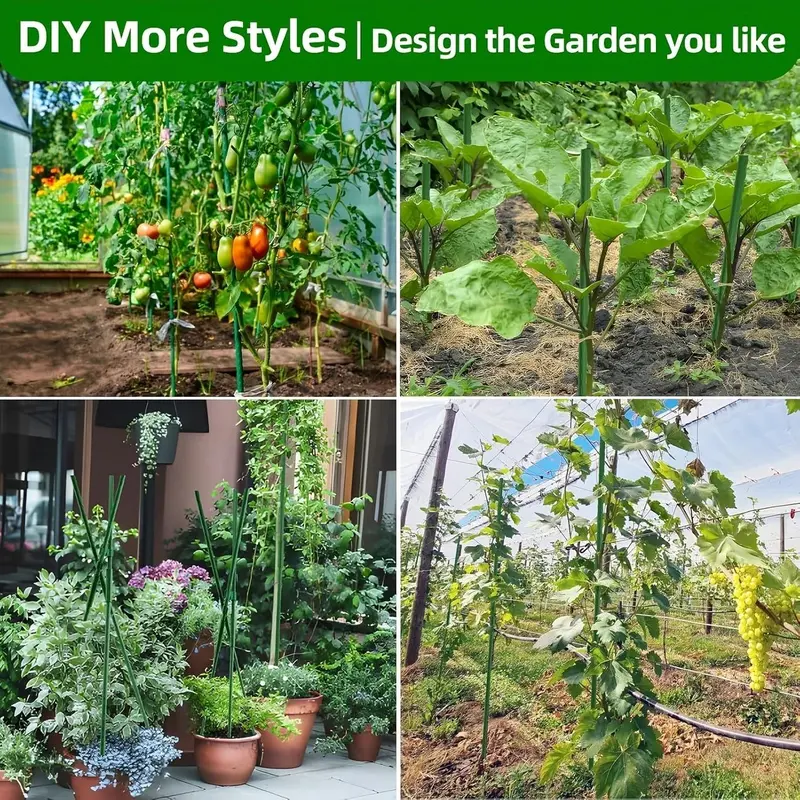 Garden Stakes Set, 65pcs/set Rust-proof Steel Vegetable Support Stakes, DIY Garden Climbing Plants Support Frame Set, Includes 30 Stakes, 20 Connectors and 15 Rotatable Clips, Garden Tools, Outdoor 5