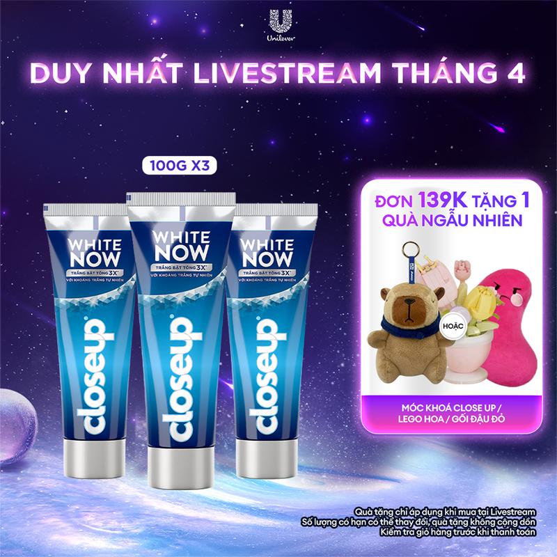 Combo 3 Kem đánh răng Closeup White Now - Trắng Bật Tông 3X từ Công nghệ Ánh Sáng Xanh - Tinh Thể Blue Sapphire 100g [1]