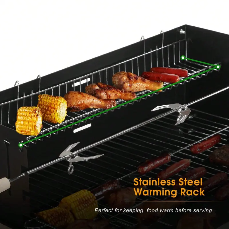 Palakjot KAUR Charcoal BBQ Barbecue Grill Steel Rectangular Trolley For Outdoor Patio Garden W/Wheels & Shelves 1