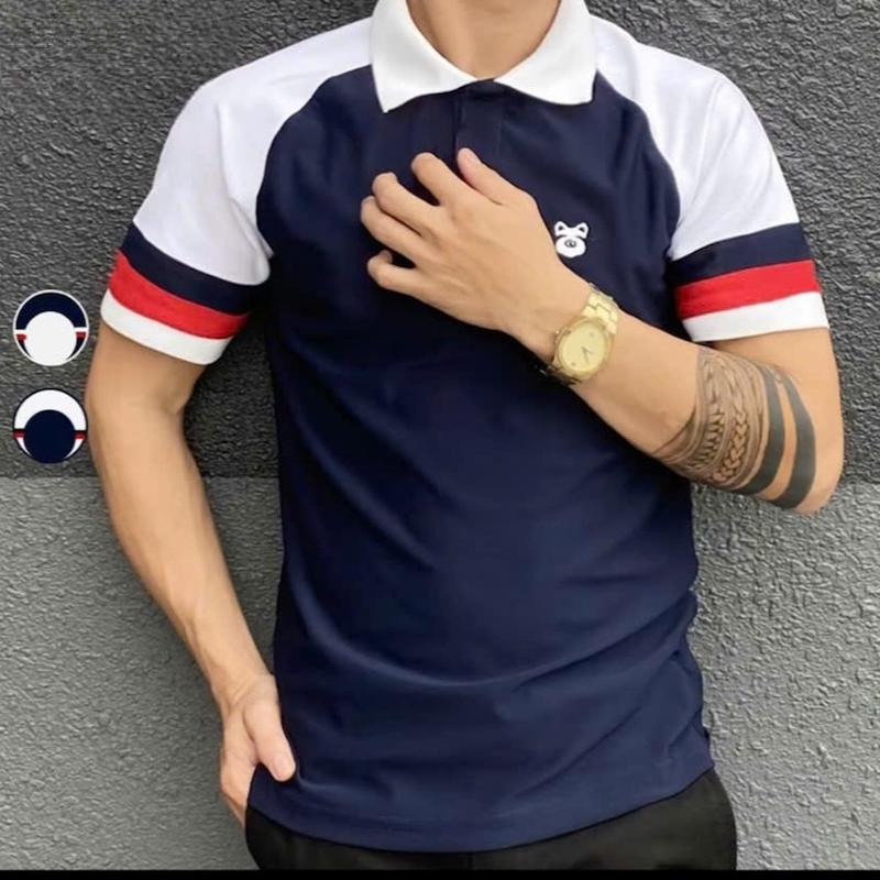 Áo Thun Polo Nam Cổ Bẻ Basic Thêu Nổi Phối Viền Tay Vải Cá Xấu CVC Kháng Khuẩn Chống Nhăn Menswear Top Có Cổ Ngắn Tay mã 0668 2