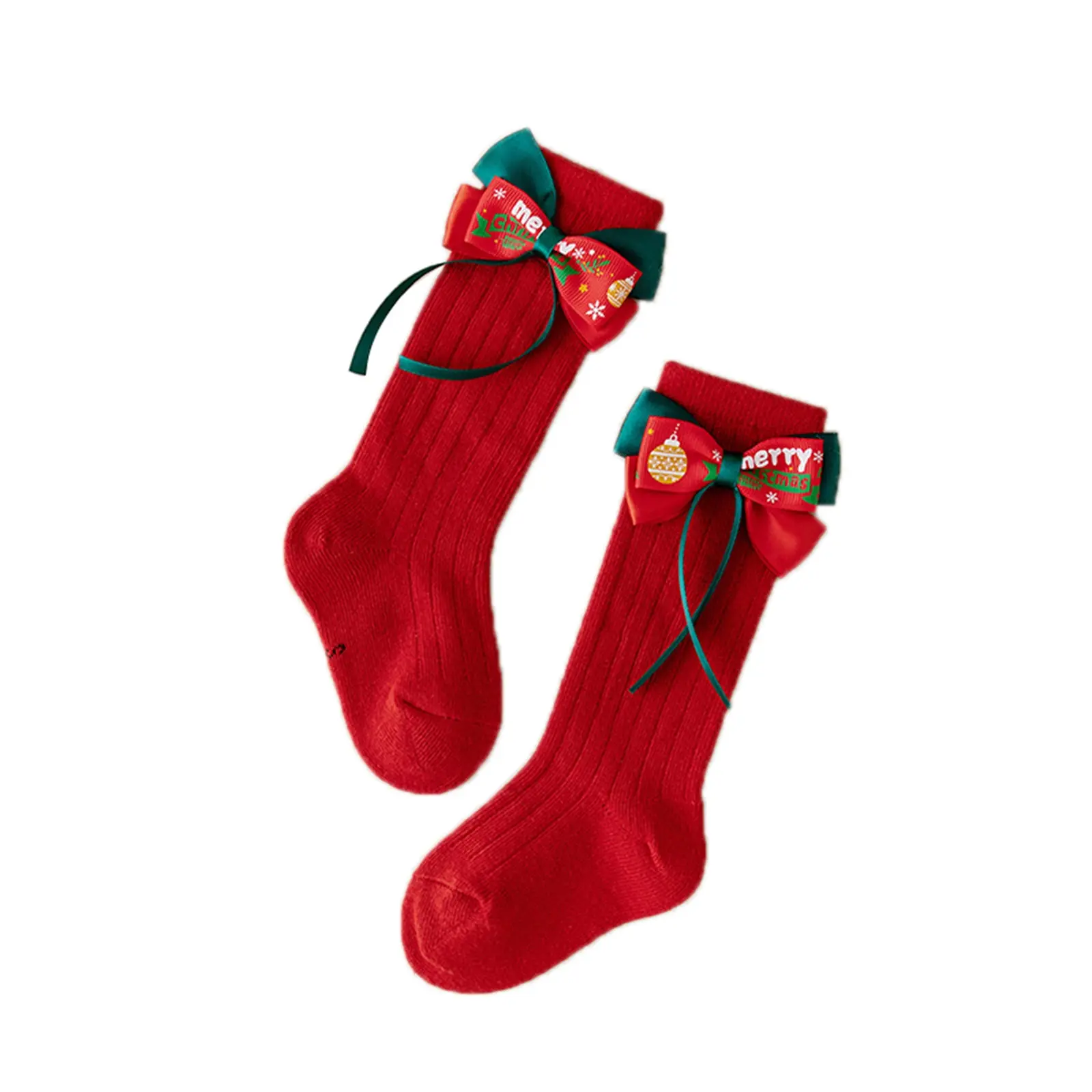 Baby Girl Knee High Socks Christmas Long Socks Soft Warm Stockings with Bow for Toddlers