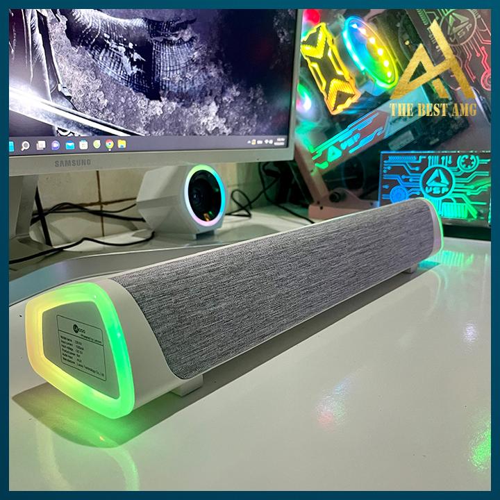 Loa Thanh Soundbar Bluetooth Đèn Led RGB Soundmax SB201 Màu Trắng - Loa Máy Tính Để Bàn Laptop Có Dây Bass Cực Mạnh