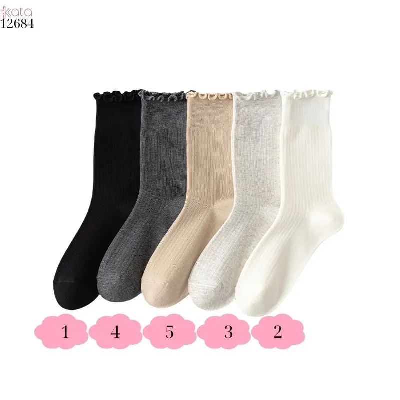 Tất retro viền ren 100% cotton thấm hút mồ hôi tốt,tất mỏng thu đông 12684 5