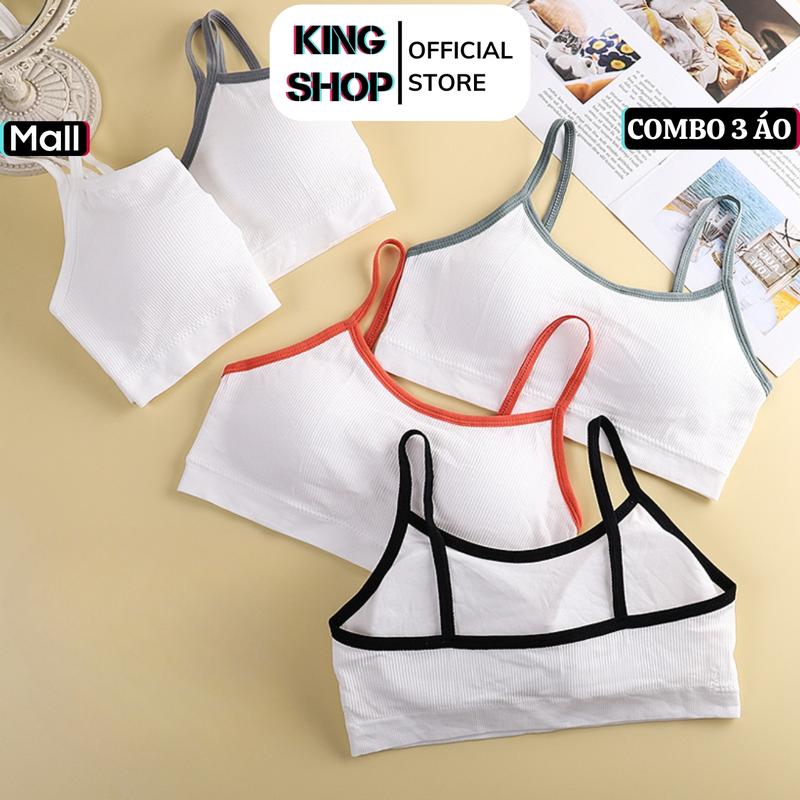 Set 3 áo bra len tăm mút mỏng mềm mại thông thoáng Tập Yoga, Top áo bra Sport 2 dây tập  Yoga  KING SHOP B7868 áocon nữ ômngực