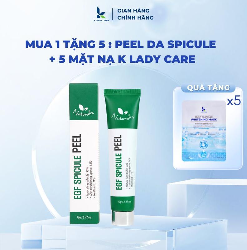  Mua 1 tặng 5 : Peel da EGF SPICULE Naturally 70g + 5 mặt nạ Multi Ampoule Whitening Mask K Lady Care 