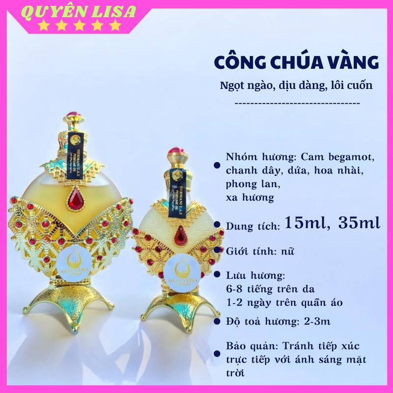 [KÈM 3ML] Tinh Dầu Nước Hoa Dubai Công Chúa Vàng 15ml 35ml Ngọt Ngào Dịu Dàng Lôi Cuốn Cho Nữ Dầu Thơm tinh  dầu Cosmetic Perfume Women Xịt Thơm