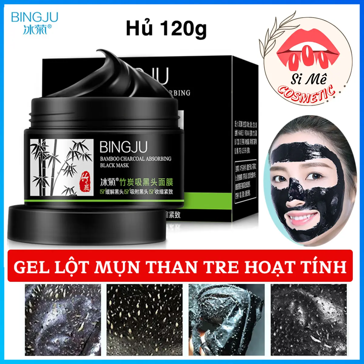 Gel Lột Mụn Than Tre Hoạt Tính Bingju Hủ 120g – Lột Sạch Mụn Đầu Đen, Mụn Cám, Se Khít Lỗ Chân Lông, Dưỡng Ẩm