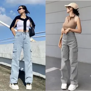 Celana Loose Cargo Jeans / Highwaist Loose Cargo - Celana Cargo Jeans Wanita Panjang Tebal Cewek