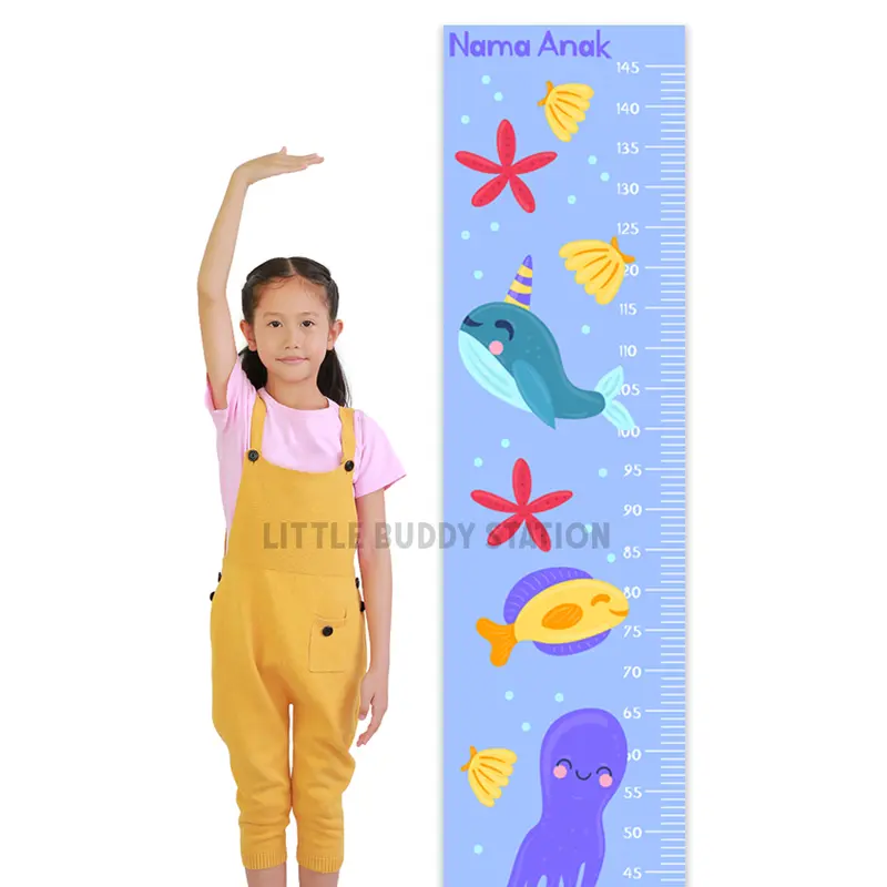 Stiker Pengukur Tinggi Badan Anak SD Dinding Aesthetic - Custom Nama Growth Chart Sticker Dinding Tinggi Badan Anak Wall Decor Motif Gambar Edukasi Abjad Alfabet 4