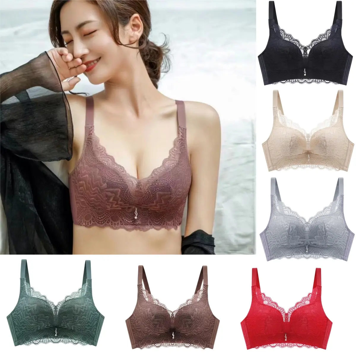 Áo Ngực Nâng Ngực, Chất Liệu Ren, Dành Cho Nữ, Không Đường May Và Không Dây, Kiểu Áo Ngực, Dây Đeo Vai Co Giãn Và Có Thể Điều Chỉnh Cúp 3 / 4, Hỗ Trợ Mỏng Và Dày, Đồ Lót, Ngoại Cỡ Có Sẵn