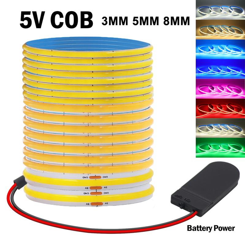 DC 5V COB LED Strip 3mm 5mm 8mm 320LEDs/M High Density Flexible COB LED Tape…