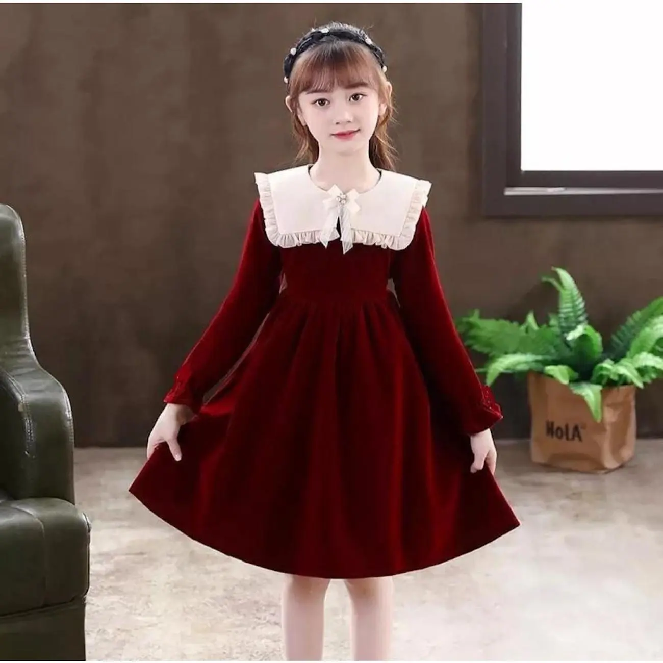 Dress anak lengan panjang / Dress import anak Korean style / Gaun pesta anak perempuan usia 6 7 8 9 10 tahun / Dres anak tanggung/ Kids Queen665
