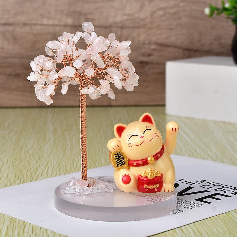 Product Introduction of Mèo Tài Lộc, Đu Đưa Năng Lượng Mặt Trời, Đế Pachira Macrocarpa, Đá Cuội Pha Lê Tự Nhiên, Cây May Mắn, Đồ Trang Trí Dệt Tay 3