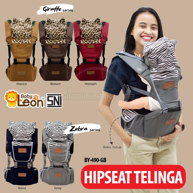 5in1 Gendongan Bayi Hipseat BABY LEON Depan Multifungsi + TOPI (0-3 Tahun) Anti Capek Kanguru by-60 geos Gendongan Instant Simple 5