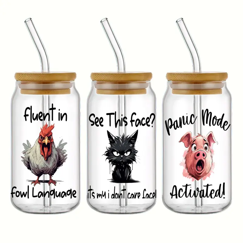 Cartoon Animal Pattern Cup Wraps, Waterproof Self-adhesive Transfer Sticker, DIY Decoration Supplies for Glass Jar Water Bottle Cup 2