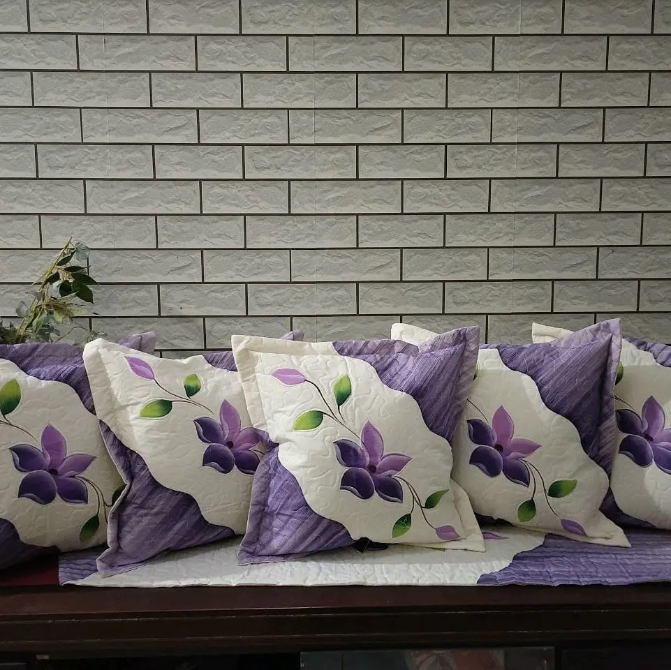 Set sarung bantal ungu uk 40x40 isi 5 sarung bantal + 1 taplak meja